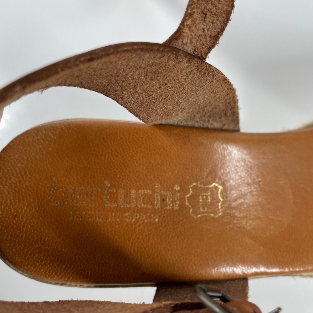 Sz 9.5-10 Bertuchi Brown Leather Espadrille Platform Sandals Made in Spain - Picture 7 of 16